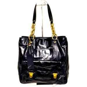 Coach 17924 Poppy Camelia Black Leather Pushlock Tote